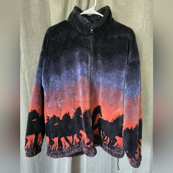 Vintage 90's Mazmania Horses Pattern Fleece Full Zip Jacket Mens M - Picture 1 of 7
